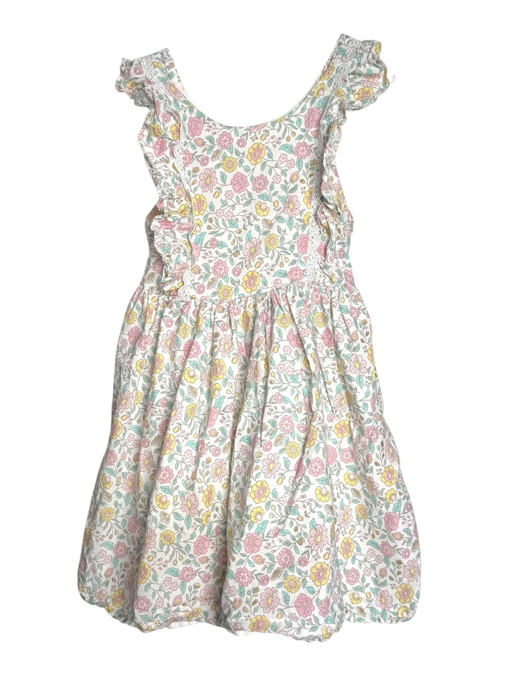 Tahari Floral Lace Trim Dress Girls Size 4 Cotton Sleeveless Sundress